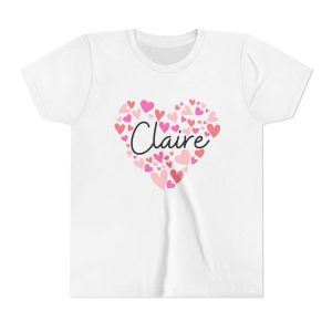 Youth Short Sleeve Tee - I love Claire hearts in pink