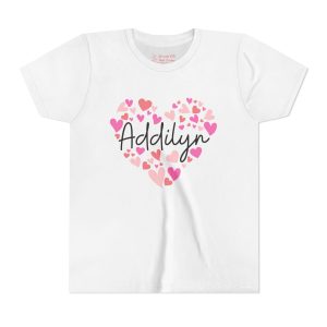 Youth Short Sleeve Tee - I love Addilyn hearts in pink