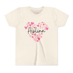 Youth Short Sleeve Tee - I love Aislinn hearts in pink