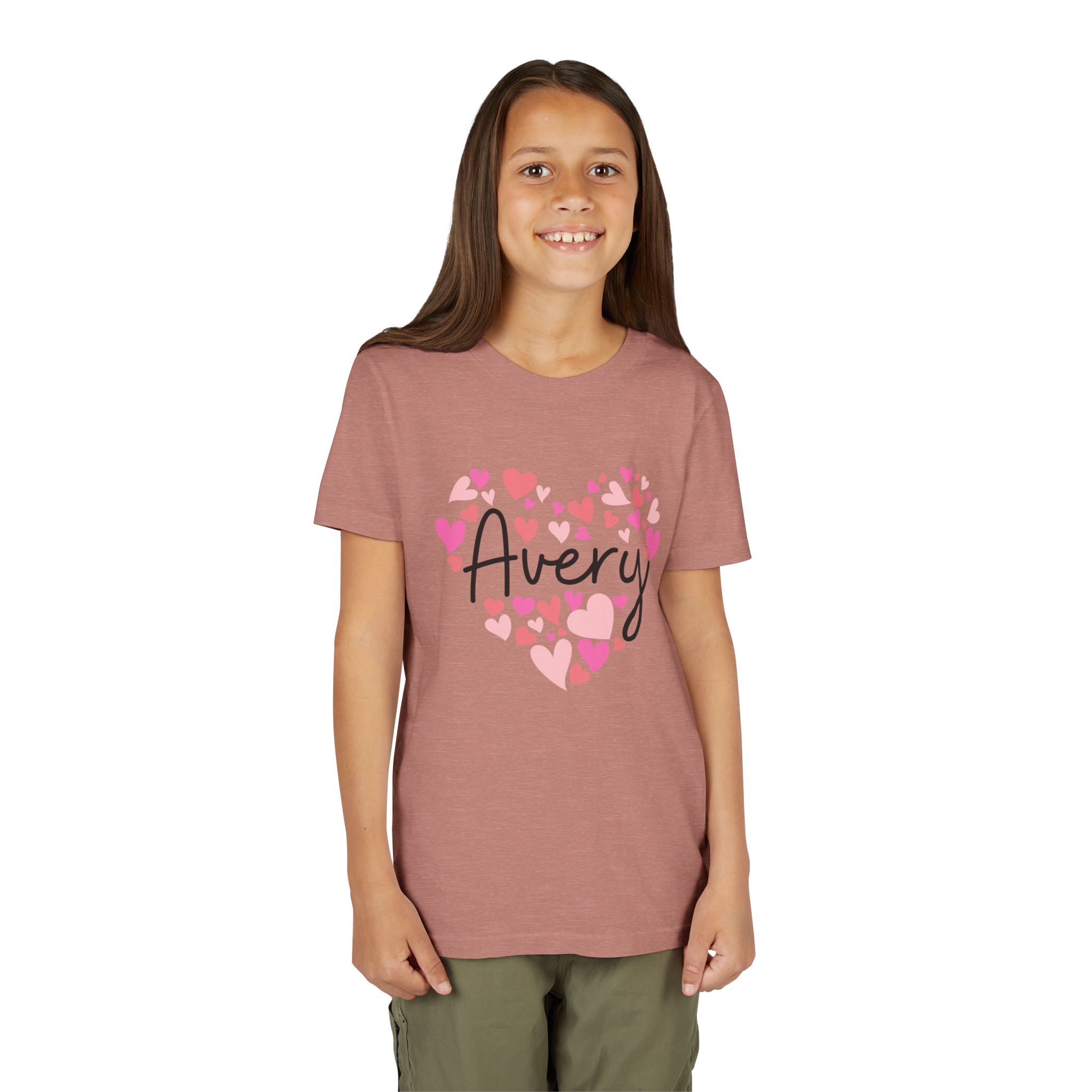 Youth Short Sleeve Tee - I love Avery hearts in pink - Image 7