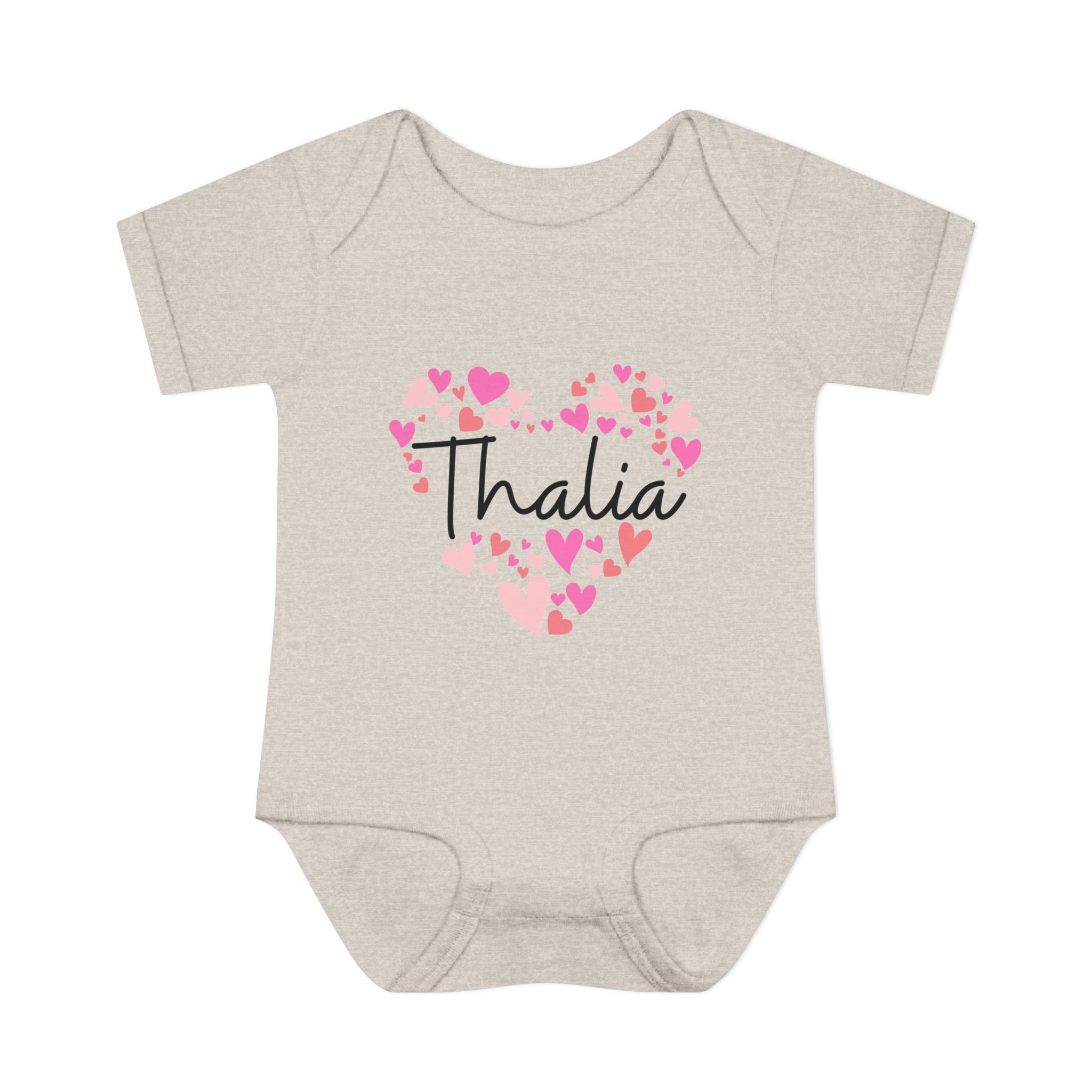 Infant Baby Rib Bodysuit - I love Thalia hearts in pink - Image 5