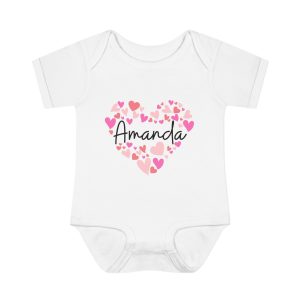 Infant Baby Rib Bodysuit - I love Amanda hearts in pink