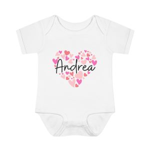 Infant Baby Rib Bodysuit - I love Andrea hearts in pink