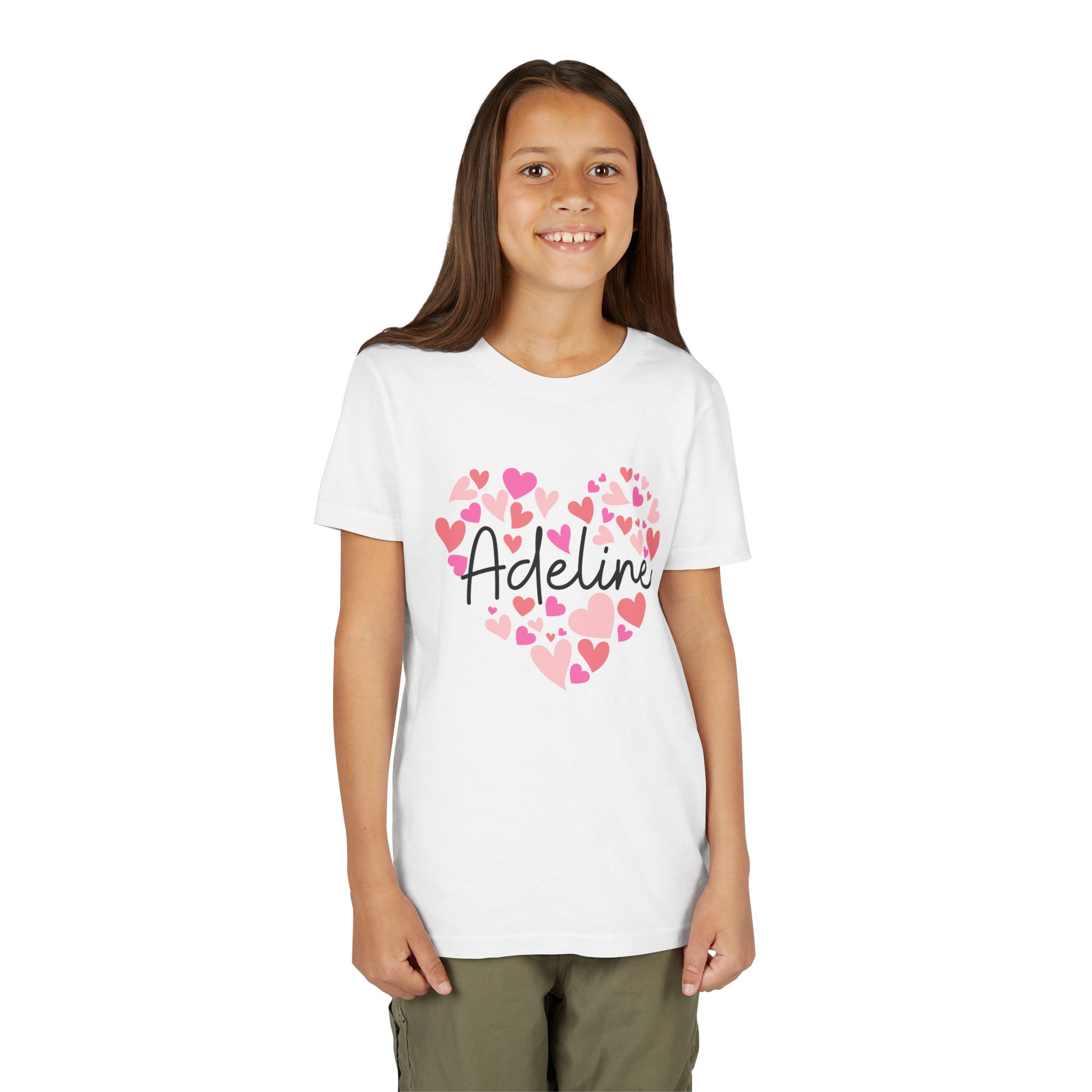 Youth Short Sleeve Tee - I love Adeline hearts in pink - Image 2