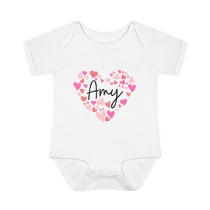 Infant Baby Rib Bodysuit - I love Amy hearts in pink