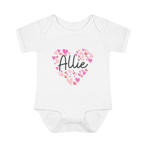 Infant Baby Rib Bodysuit - I love Allie hearts in pink