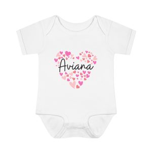 Infant Baby Rib Bodysuit - I love Aviana hearts in pink