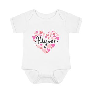 Infant Baby Rib Bodysuit - I love Allyson hearts in pink