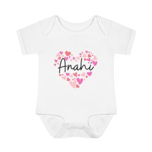 Infant Baby Rib Bodysuit - I love Anahi hearts in pink