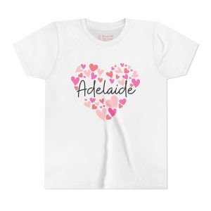 Youth Short Sleeve Tee - I love Adelaide hearts in pink