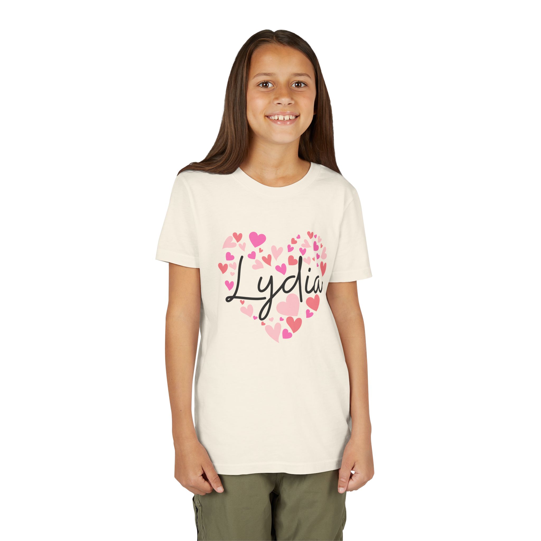 Youth Short Sleeve Tee - I love Lydia hearts in pink - Image 12