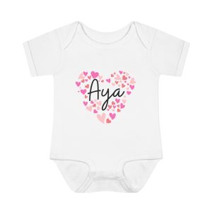 Infant Baby Rib Bodysuit - I love Aya hearts in pink