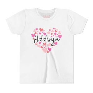 Youth Short Sleeve Tee - I love Addisyn hearts in pink